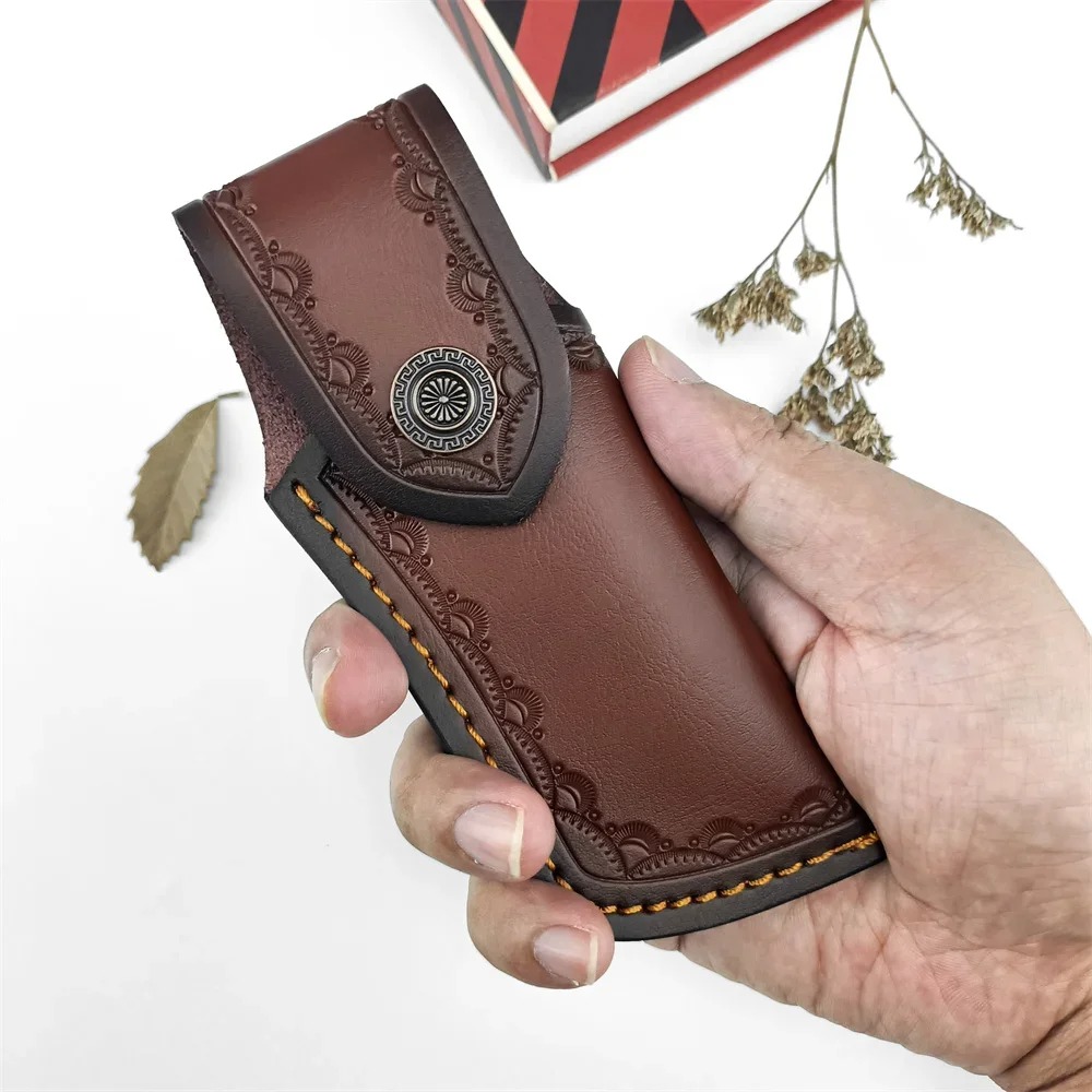 Edc Carry Belt Leather - Kahverengi Kabartmalı Deri Bıçak Kılıfı, Dikişli